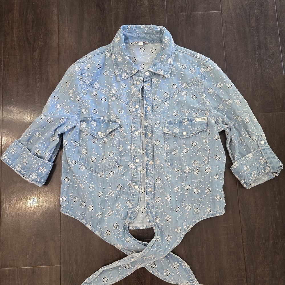 Guess Light Blue Floral Button Down Shirt